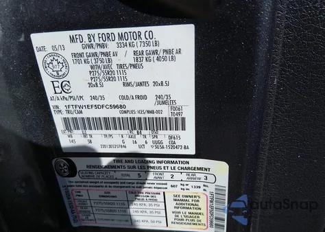 2013 Ford F-150 Fx4 z USA, uszkodzony, nr VIN 1FTFW1EF5DFC59680